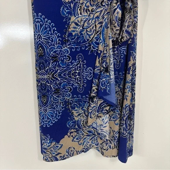 BCBGMaxAzria Adele Printed Royal Blue Roll Tab Wrap Dress - Picture 5 of 8
